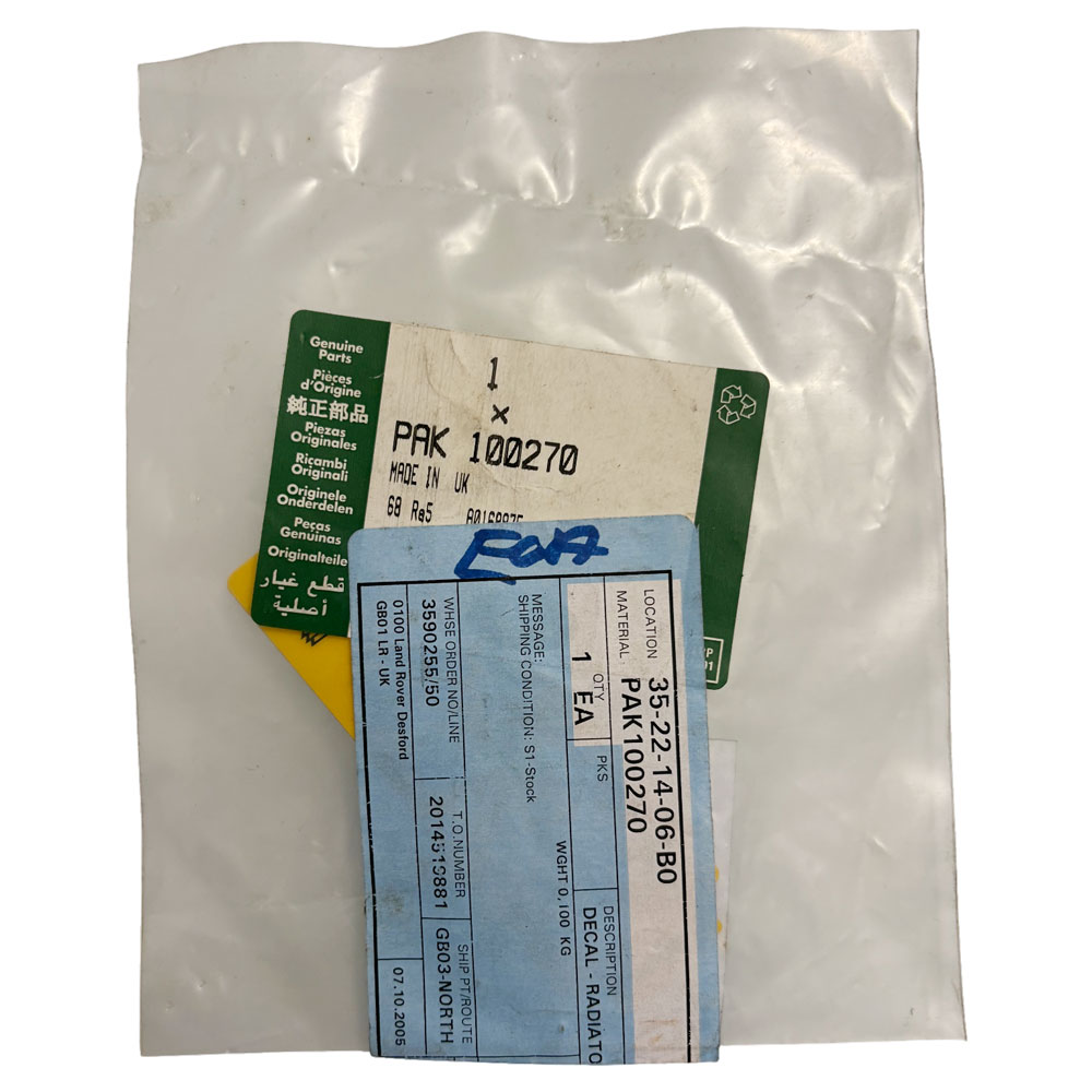 Radiator Fan Warning Label PAK100270